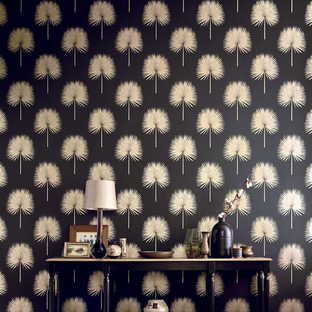 Fan Palm Wallpaper 216639 by Sanderson in Charcoal Gold